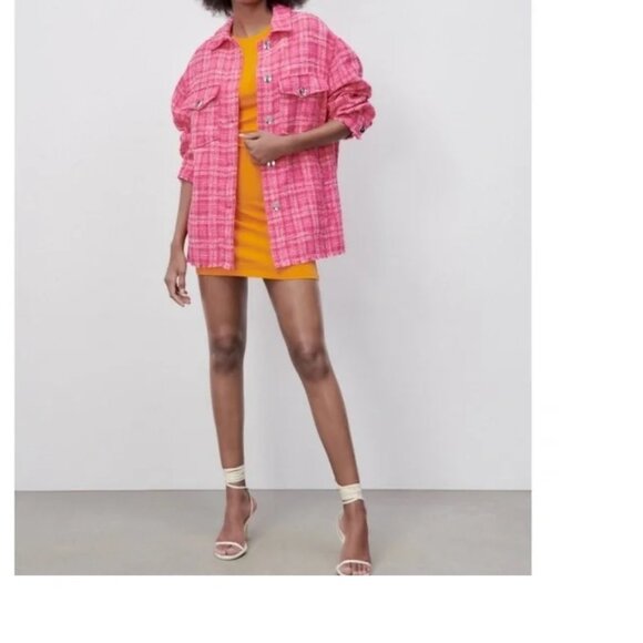 Zara| Pink Oversized Tweed Shacket | Large - Picture 1 of 6